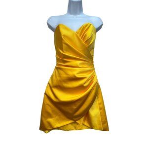 Impression Bridal Strapless Satin Cocktail Dress Sze 4 Yellow Ruched Formal Sexy